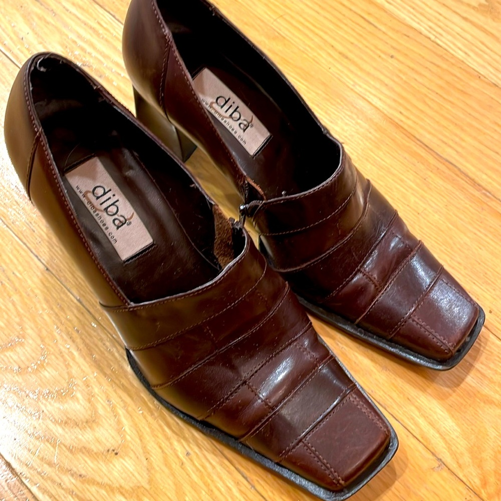 Diba Brown leather slip on shoes.